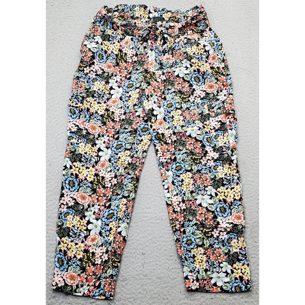 LOFT Pants Womens Petite XS Multicolor Floral Pleated Front Belted Elastic Waist